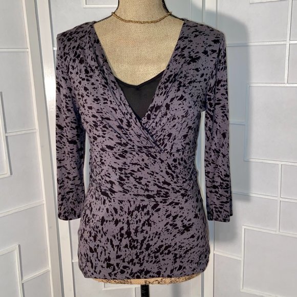 Ann Taylor Purple Cheetah 3/4 Sleeves Surplice - Picture 2 of 9